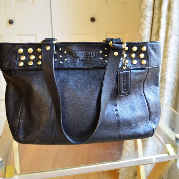 Coach black leather handbag with gold grommets - Picture 1 of 16